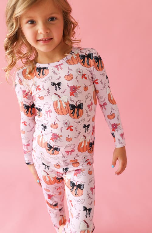 Posh Peanut Kids' Regan Pumpkin Print Fitted Two-piece Pajamas In Pink