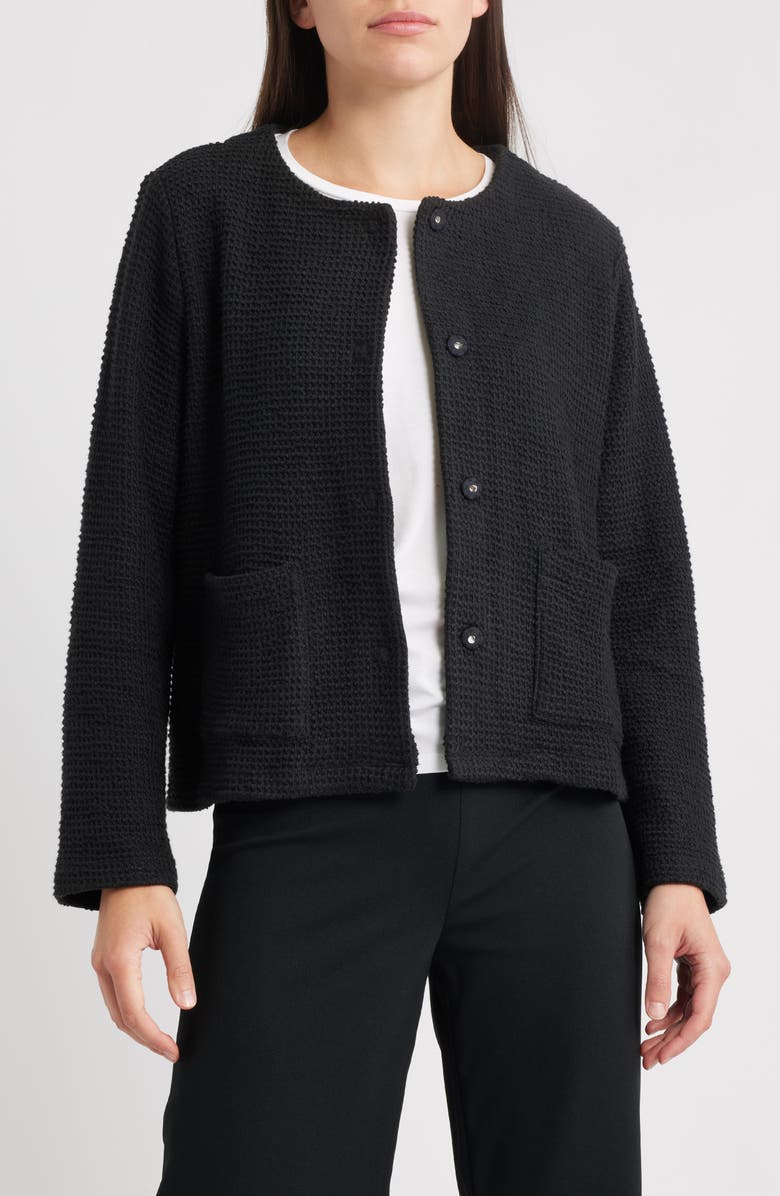 Eileen Fisher Textured Organic Cotton Jacket, Main, color, Black