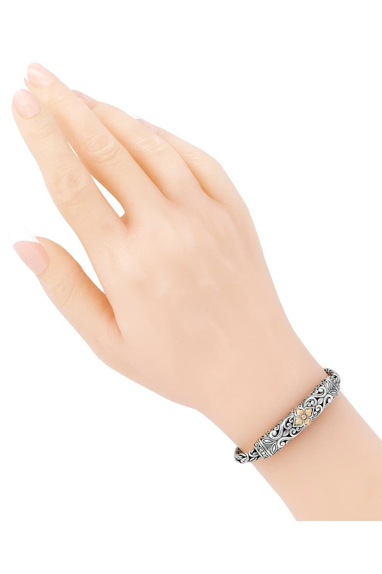 Maple Leaf on Filigree with Borobudur Chain Bracelet in Sterling Silver and 18K Gold Accents, Alternate, color, Silver