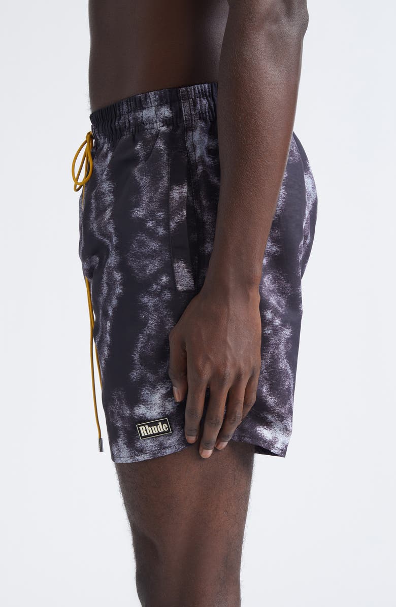 Rhude Motion Bandana Swim Trunks, Alternate, color, Black / White