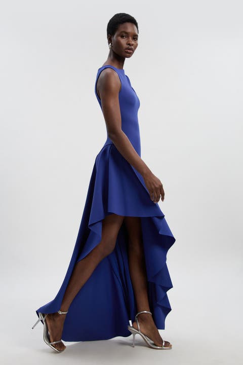 Scuba Drama Ruffle Hem Woven Maxi Dress