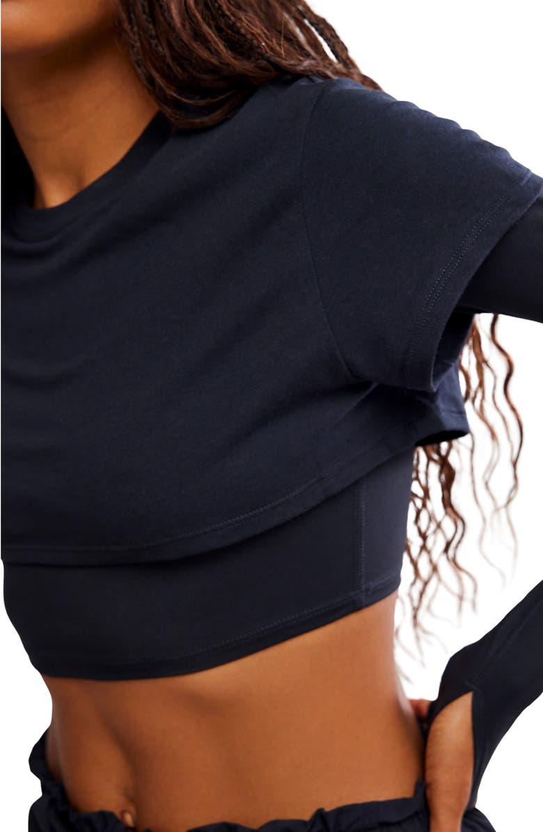 Free People Double Double Layer Crop Top, Alternate, color, Black