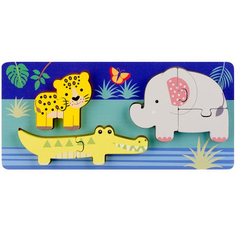 Jungle Animals Mini Puzzles, 8 Wooden Pieces, Kids Ages 1+