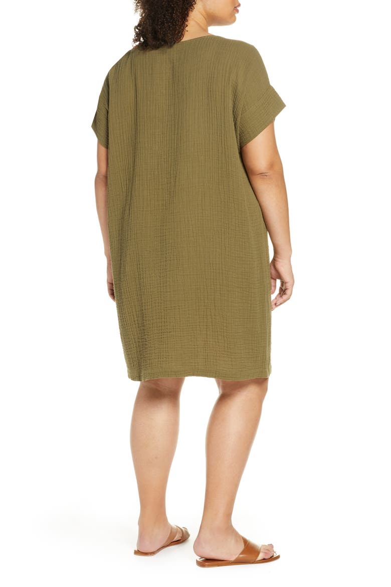 Ballet Neck Organic Cotton Shift Dress, Alternate, color, OLIVE