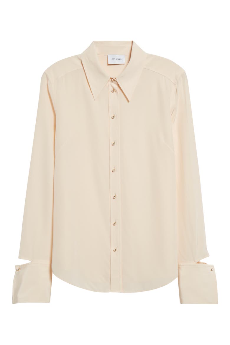 Split Cuff Silk Crêpe de Chine Button-Up Shirt, Alternate, color, SFPK SOFT PINK