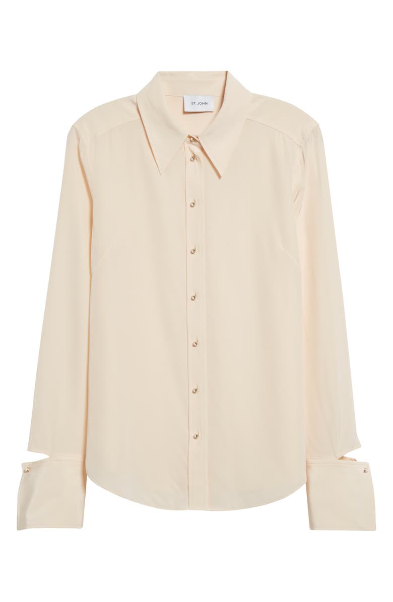 ST. JOHN Split Cuff Silk Crêpe de Chine Button-Up Shirt, Alternate, color,