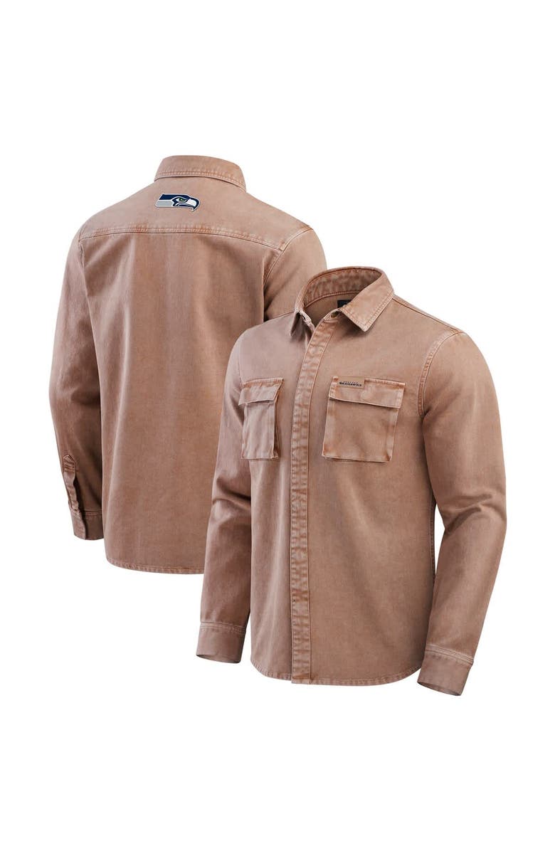 Darius Rucker Collection by Fanatics Men's Darius Rucker Collection by Fanatics Brown Seattle Seahawks Garment Dyed Long Sleeve Full Snap Shirt, Main, color, Brown