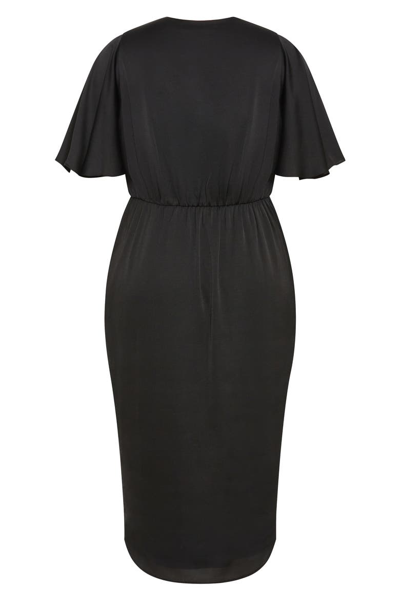 Holland Sateen Faux Wrap Midi Dress, Alternate, color, BLACK