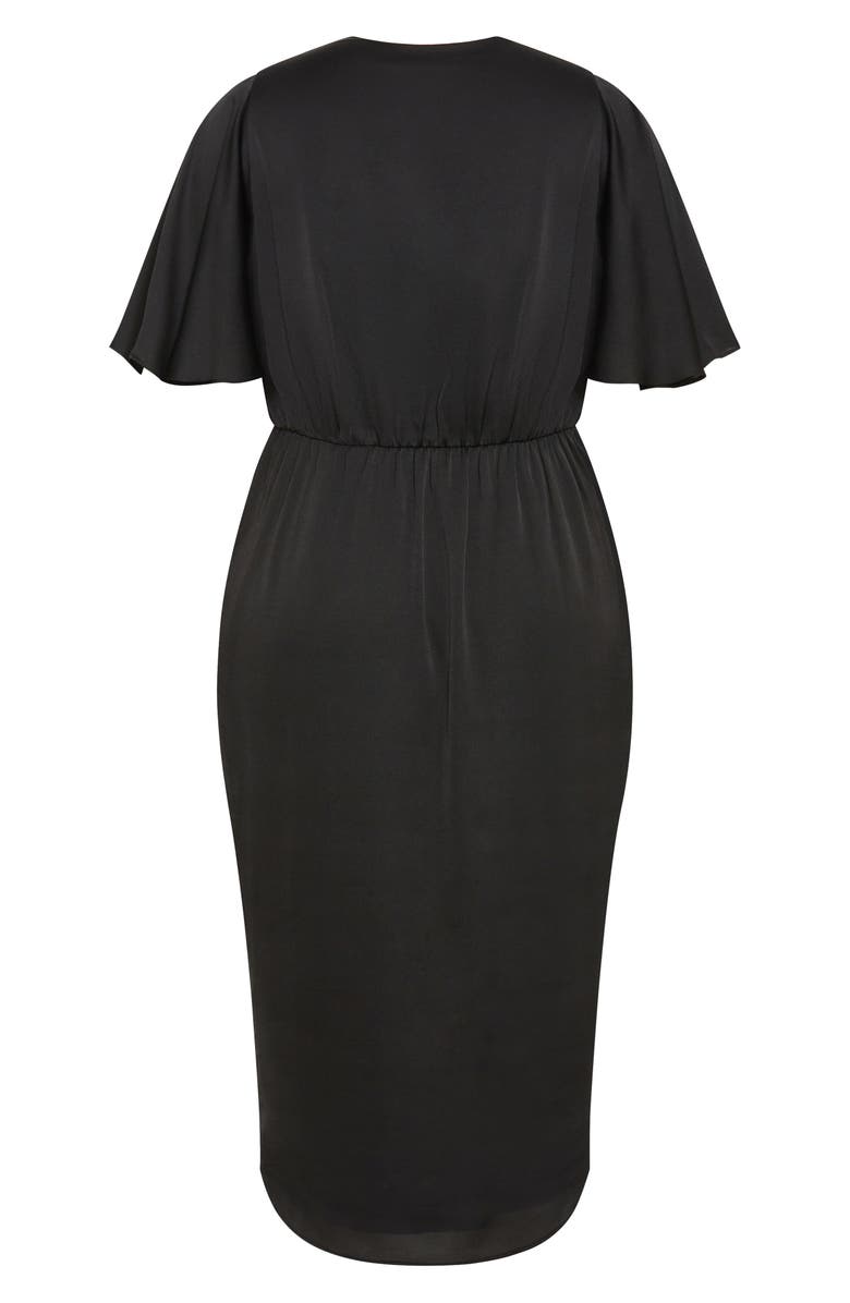 City Chic Holland Sateen Faux Wrap Midi Dress, Alternate, color, Black
