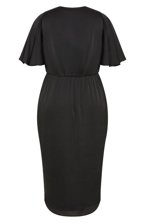 City Chic Holland Sateen Faux Wrap Midi Dress In Black