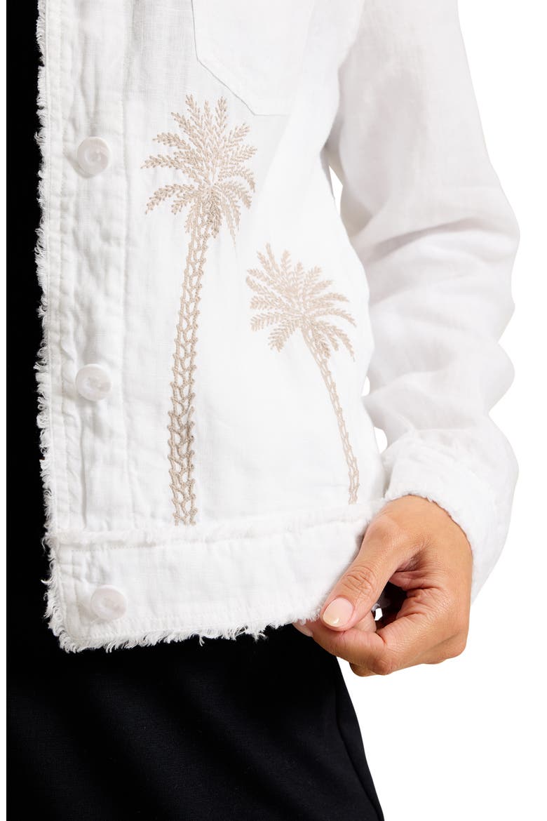 Embroidered Two Palms Raw Edge Linen Jacket, Alternate, color, WHITE