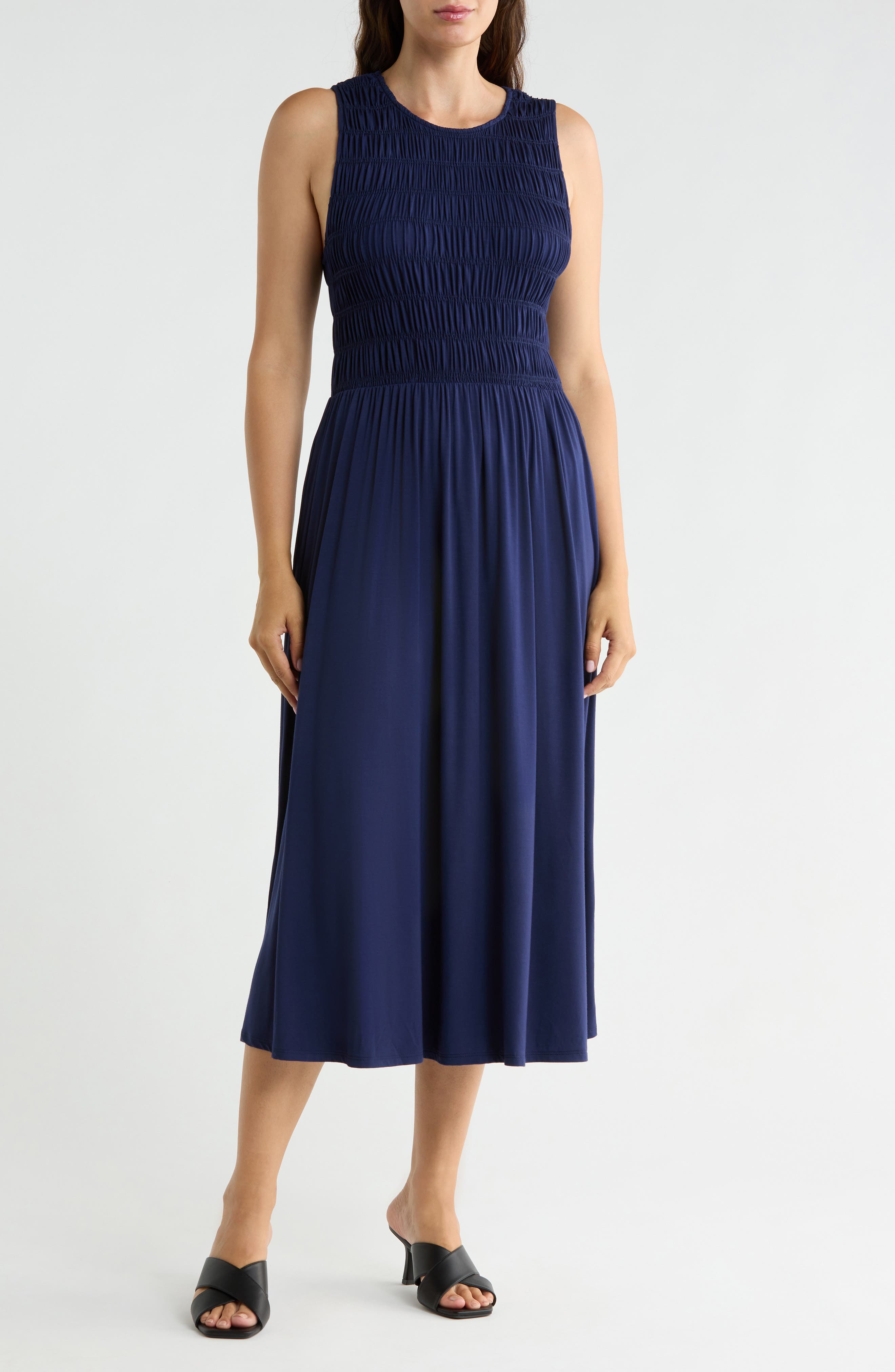 Smocked Bodice Fit & Flare Dress