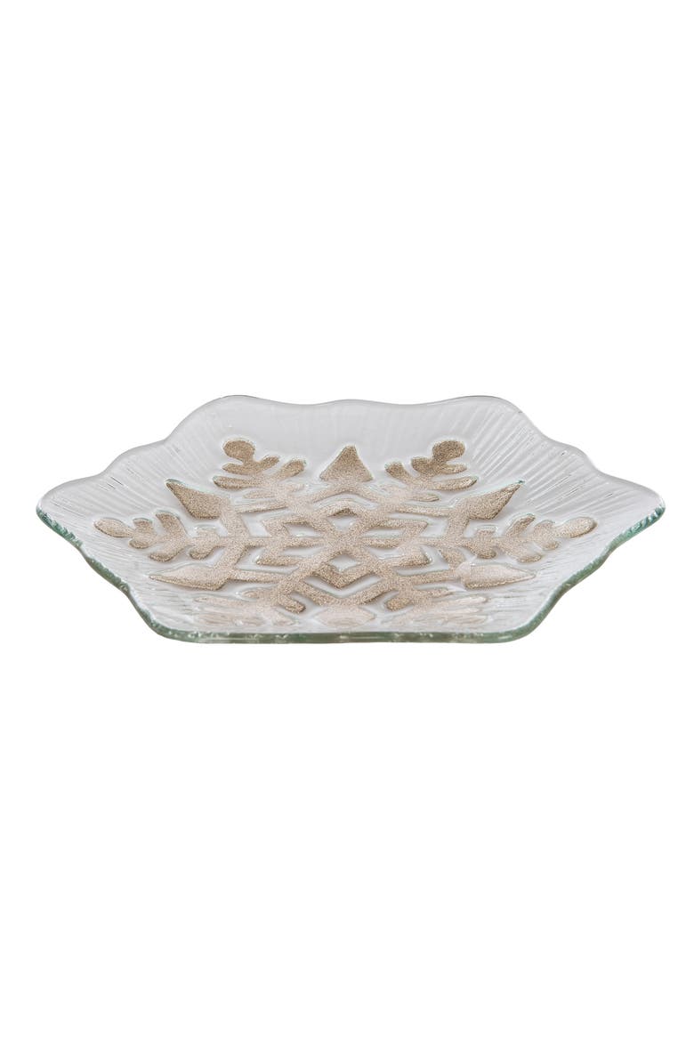 Golden Snowflake Glass Decorative Christmas Plate, Alternate, color, Clear