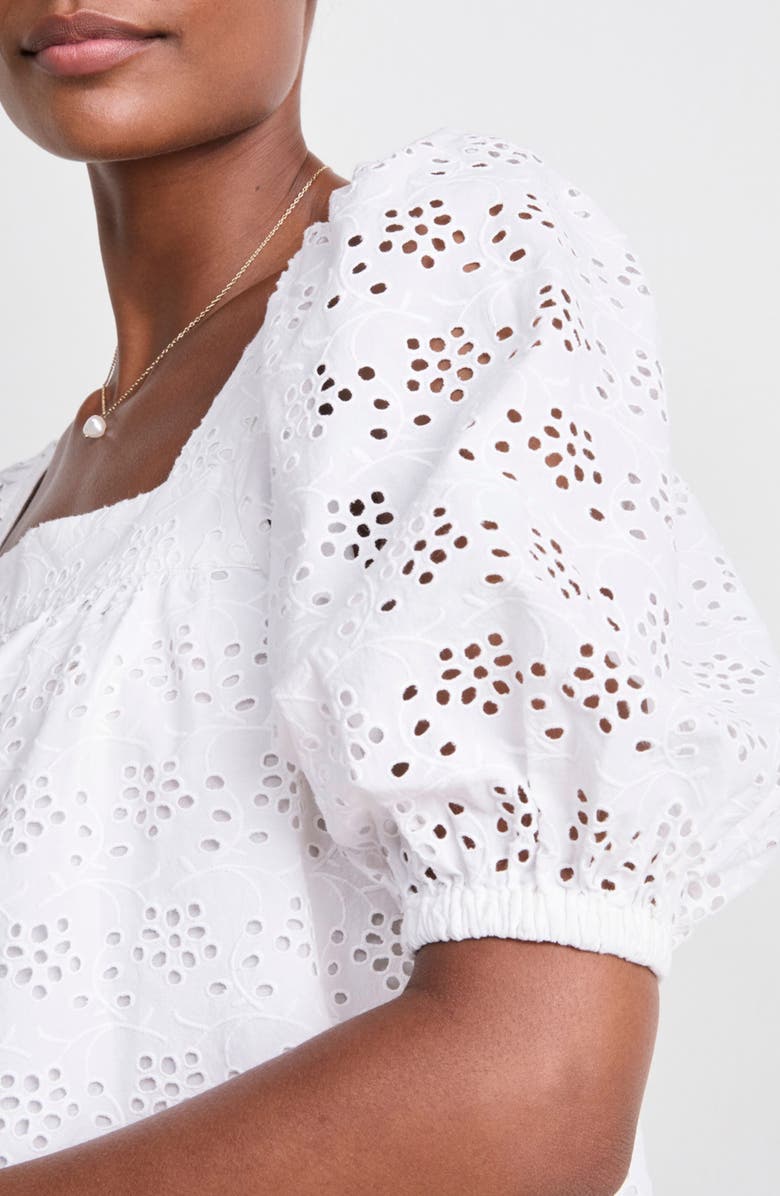 vineyard vines Puff Sleeve Cotton Eyelet Top, Alternate, color, White Cap