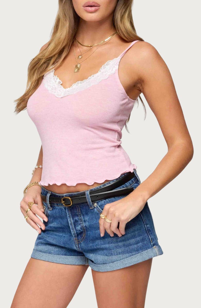 EDIKTED Gabrietta Lace Trim Camisole, Alternate, color, Pink-Melange