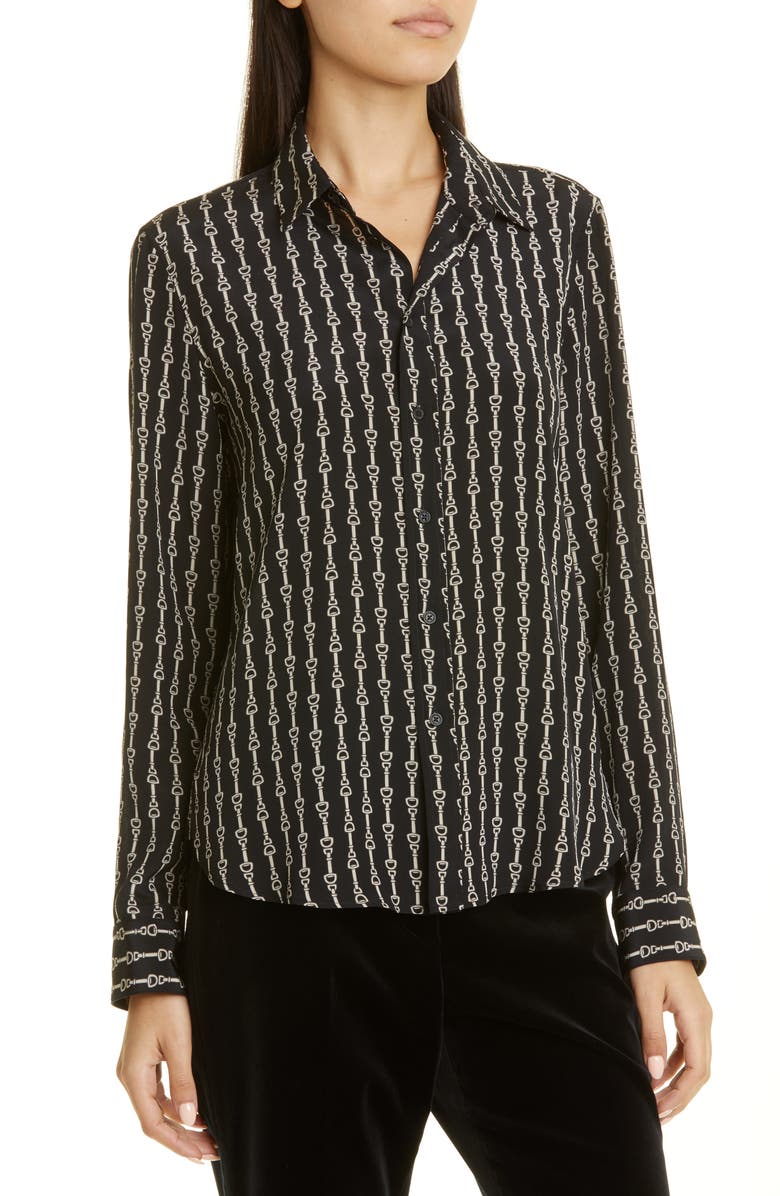 Nili Lotan Gaia Slim Fit Silk Blend Shirt, Alternate, color, 