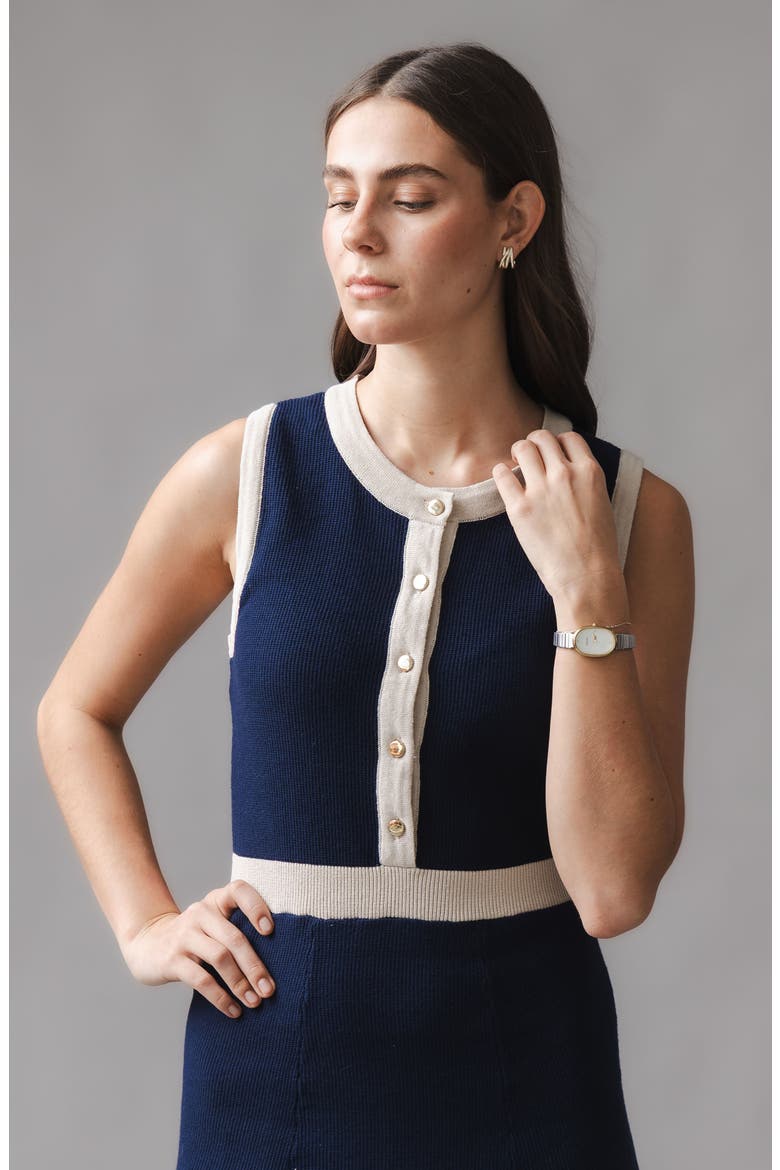Organic Sleeveless Button Front Sweater Dress, Alternate, color, Navy Tweed