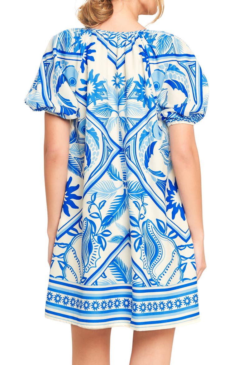 Tie Keyhole Puff Sleeve Minidress, Alternate, color, IVORY BLUE