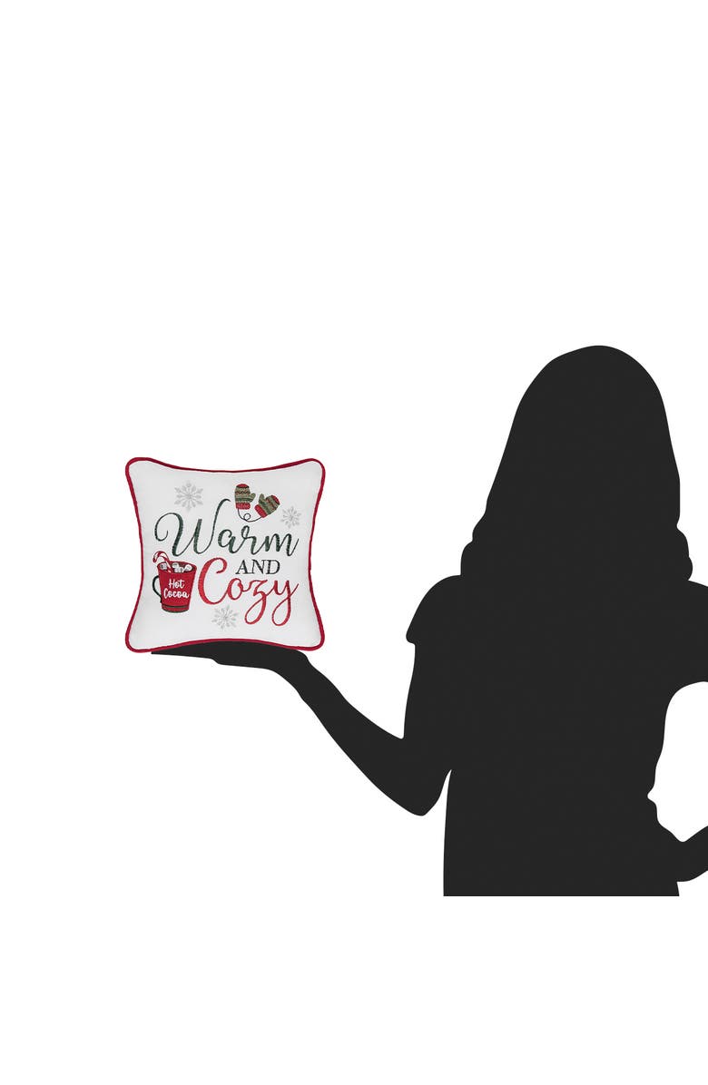 C&F Home Warm and Cozy Cocoa Mug Christmas Pillow, 10" x 10", Alternate, color, Red