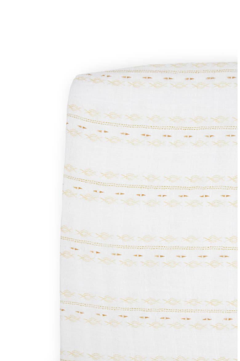 Cotton Muslin Crib Sheet, Alternate, color, GOLD DIAMOND STRIPE
