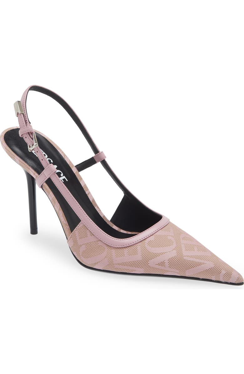 Versace Logo Pointed Toe Slingback Pump, Main, color,