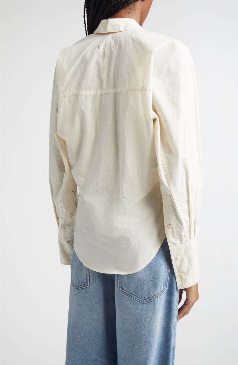 OSSOU Ridge Crinkled Cotton Poplin Button-Up Shirt, Alternate, color, Bone