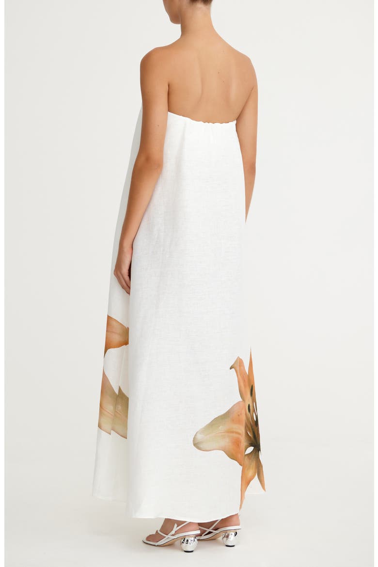Parisa Placed Floral Strapless Linen Maxi Dress, Alternate, color, TIGERLILY