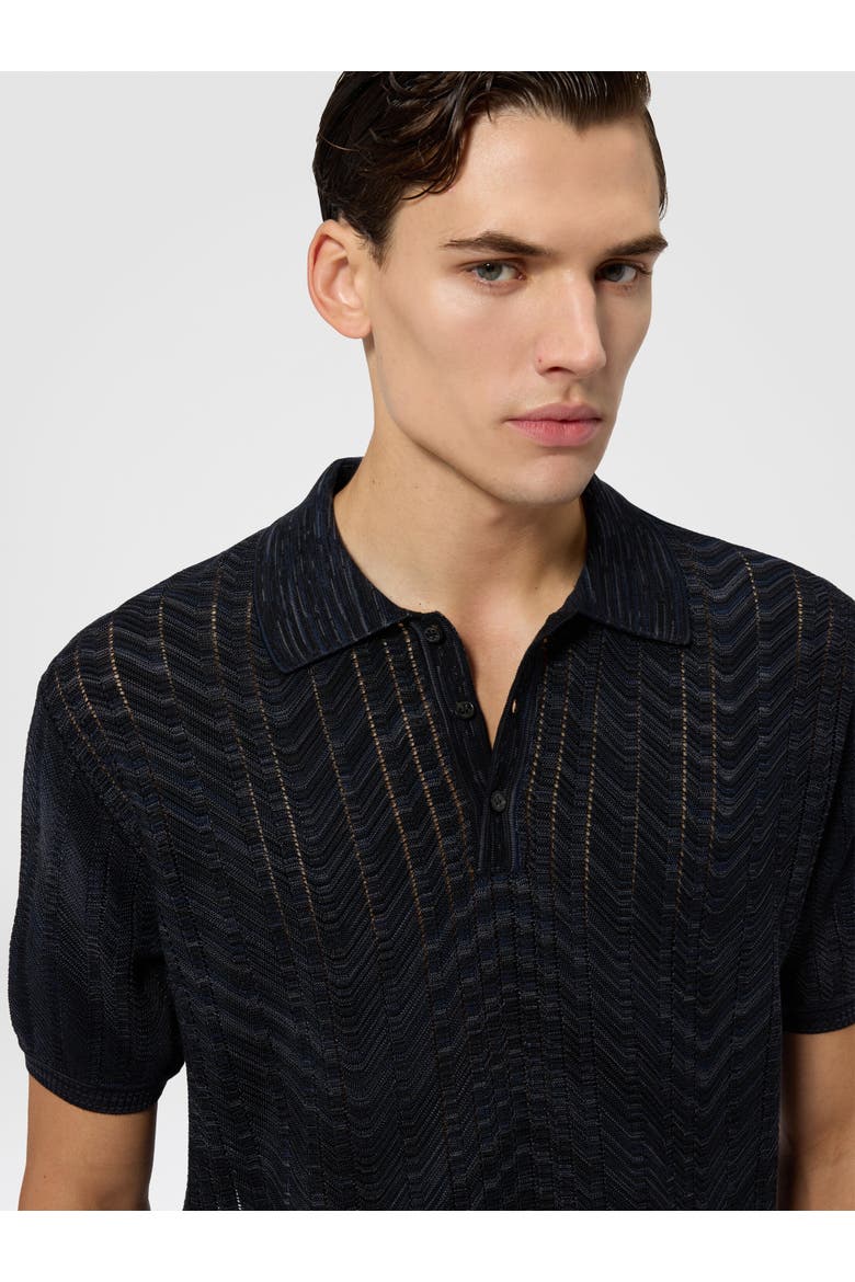 Openwork Knit Cotton And Viscose Polo Shirt, Alternate, color, Black & Grey