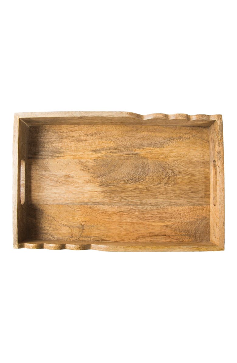 Mela Artisans Scalloped Elegance Handcrafted Wooden Serving Tray, Alternate, color, Brown