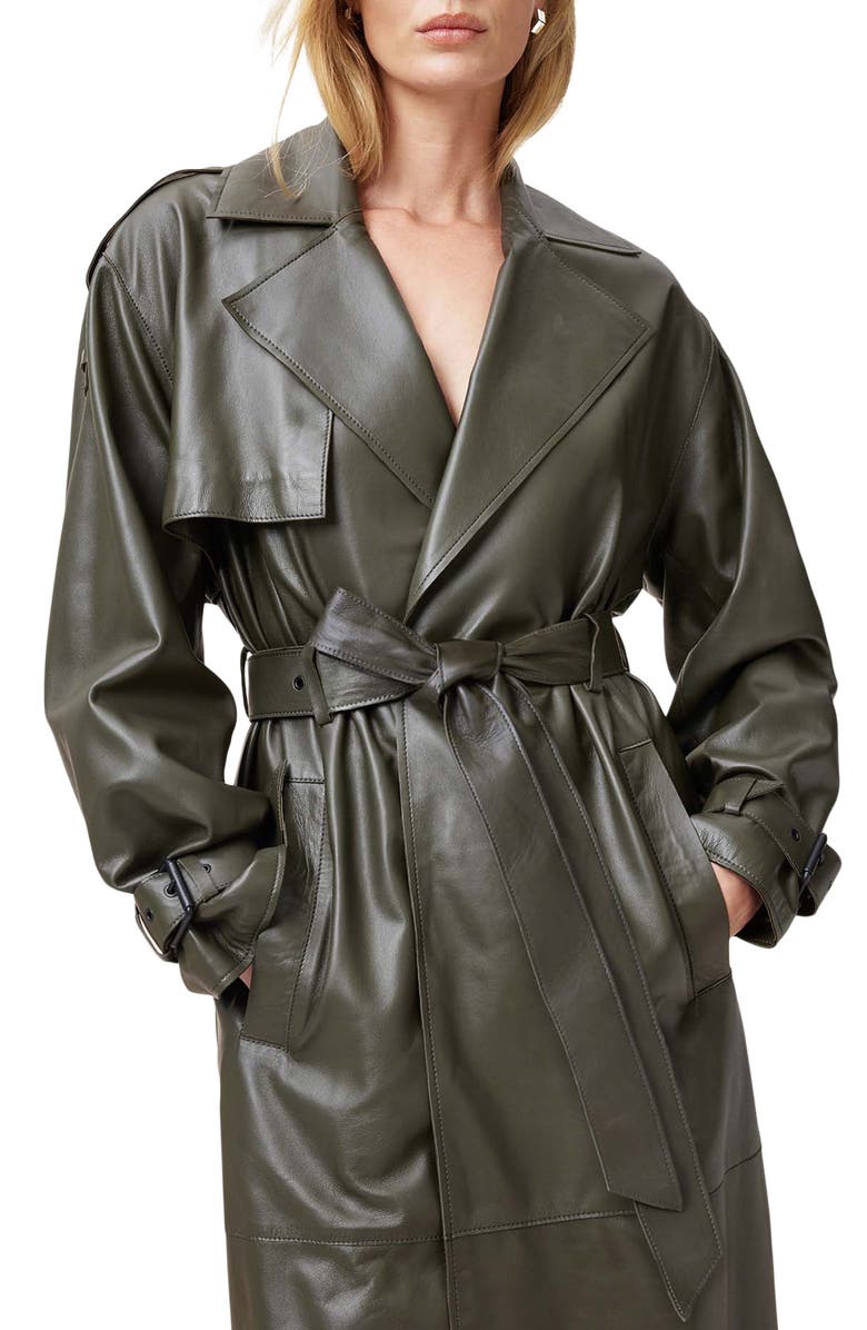 AllSaints Inez Leather Trench Coat, Alternate, color, 