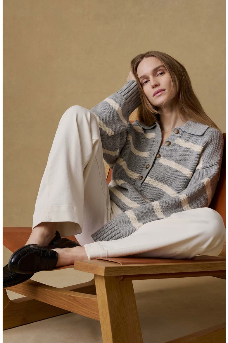 Sunwashed Stripe Organic Cotton Polo Sweater, Alternate, color, GREY HEATHER STRIPE
