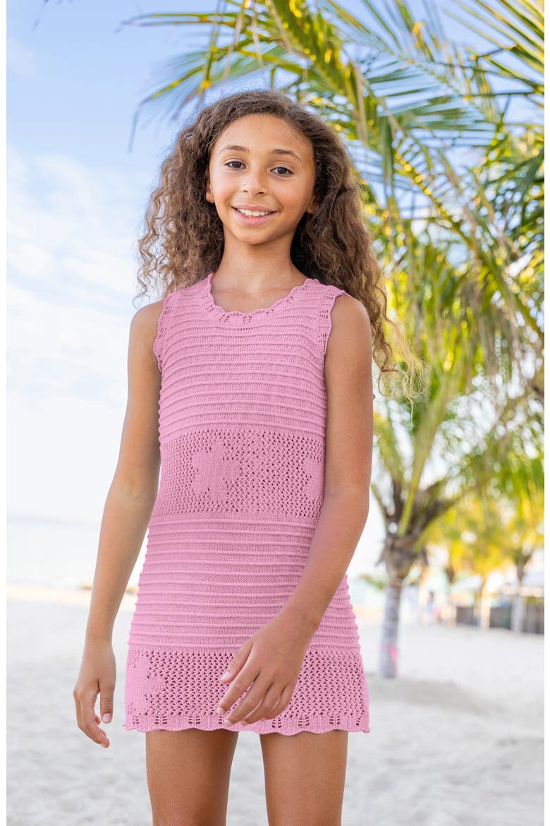 Floral Crochet Swim Coverup, Alternate, color, Rose