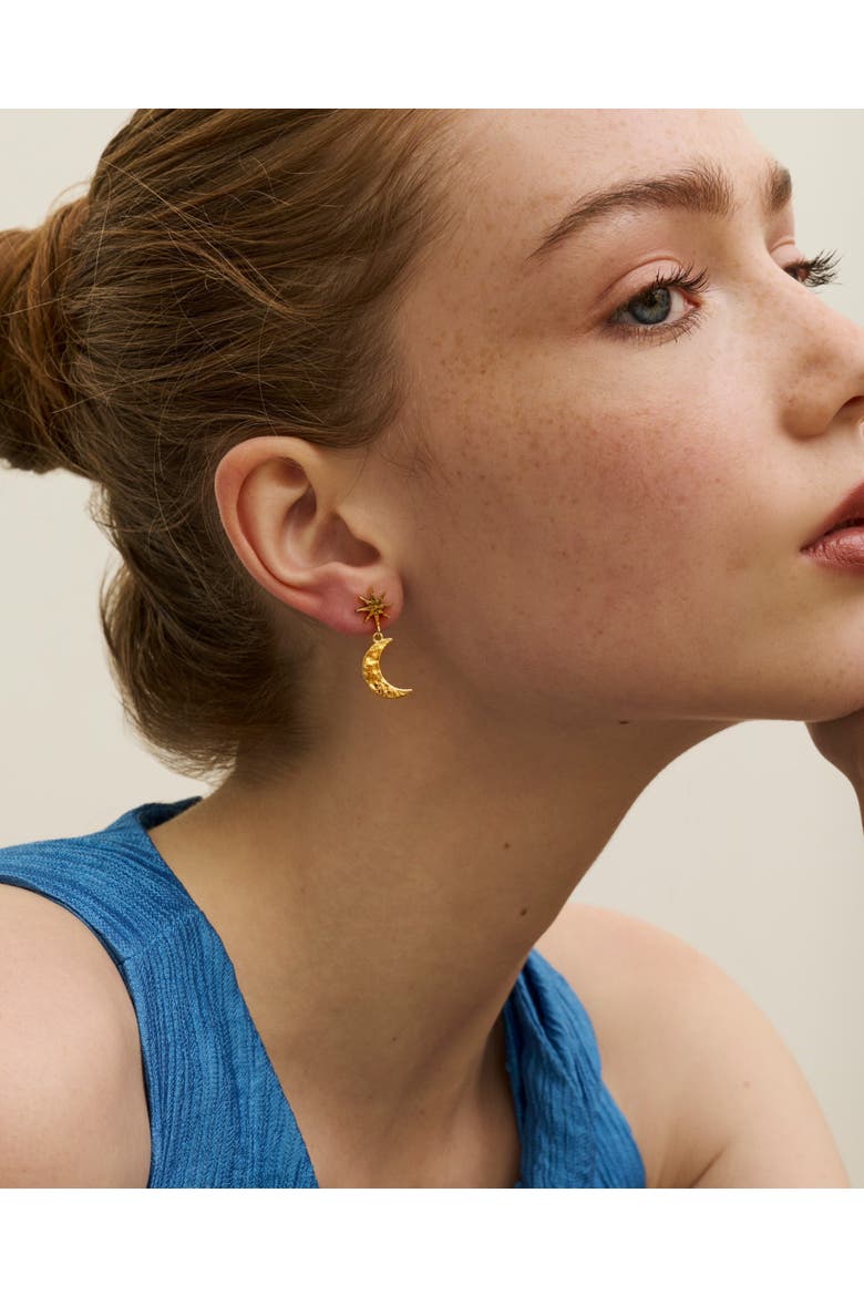 Star and Moon Drop Earrings, Alternate, color, Gold