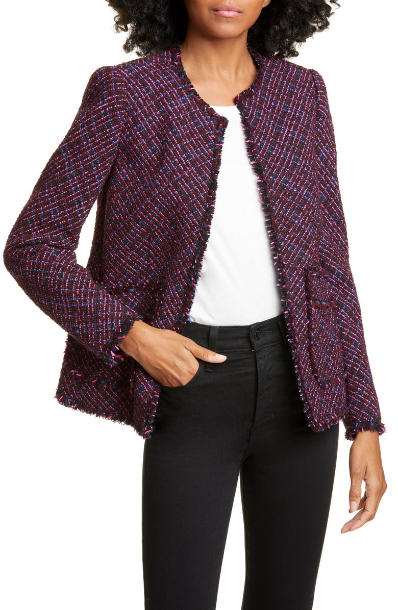 Rebecca Taylor Fringe Detail Cotton & Wool Tweed Jacket, Main, color, 