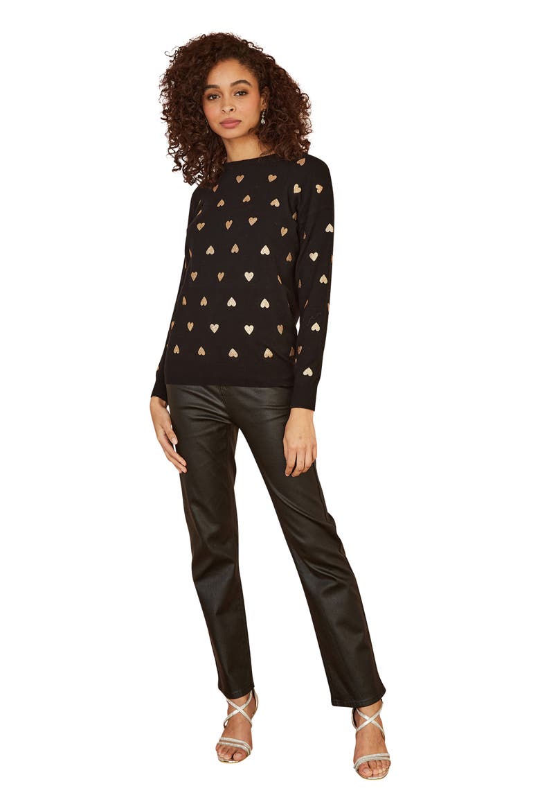 Foil Heart Print Relaxed Fit Sweater, Alternate, color, Black