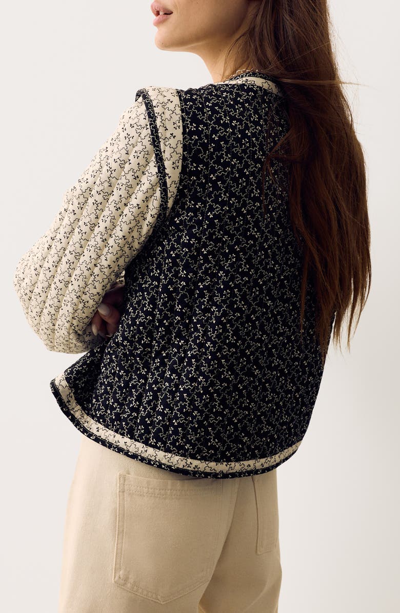 PER UNA BY M&S Mono Print Quilted Crop Jacket, Alternate, color, Ecru Brown/ Multi