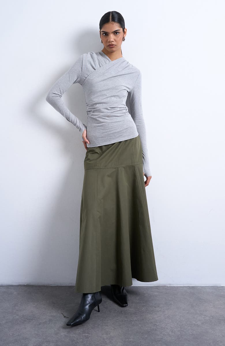 Topshop Ruched Wrap Top, Alternate, color, Grey