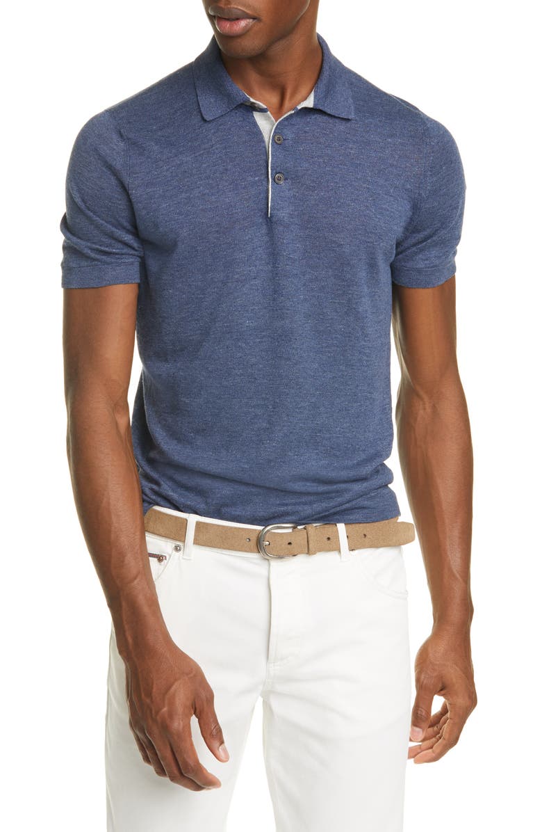 Brunello Cucinelli Linen & Cotton Polo Shirt, Main, color,