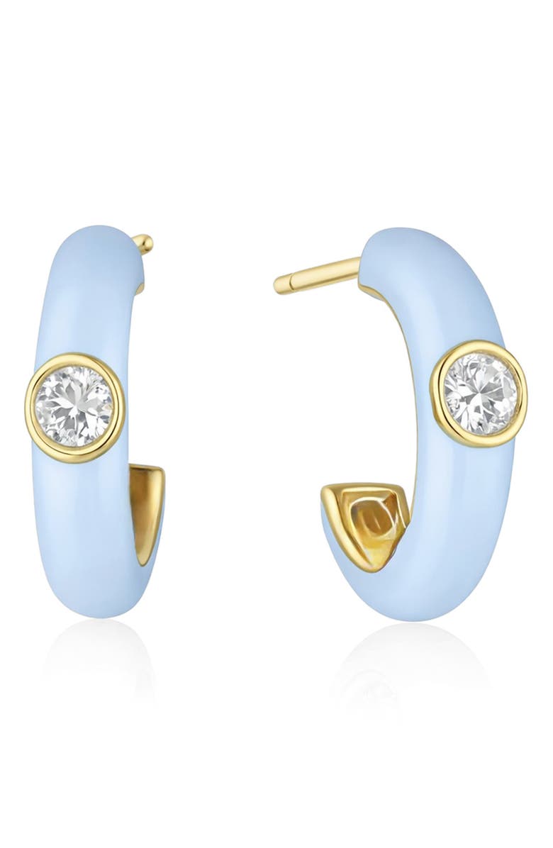 House of Frosted White Topaz & Enamel Hoop Earrings, Alternate, color, Yellow Gold