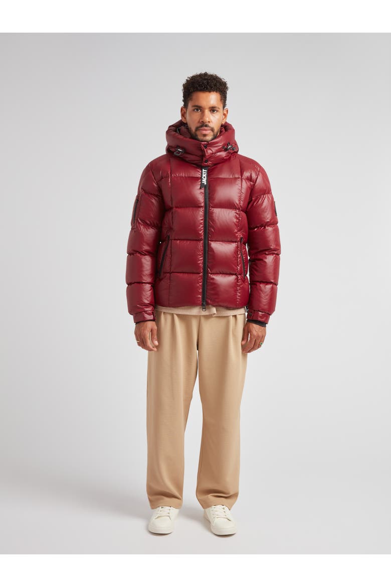 EZ Boxed Hooded Racer Puffer Jacket, Alternate, color, DARK CRANBERRY/BLACK