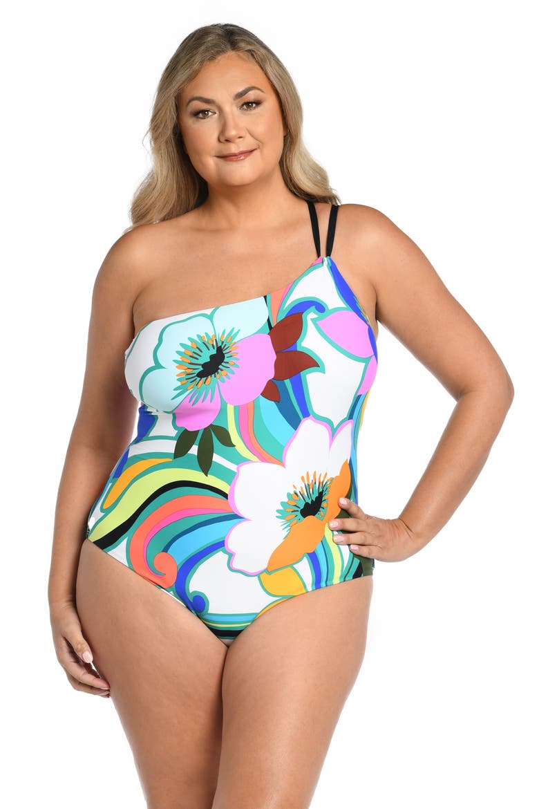 Suncatcher One-Shoulder Lace-Up Back One-Piece Swimsuit, Alternate, color, MULTI