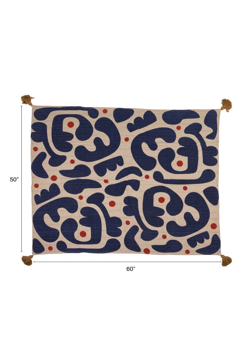 Woven Cotton Blend Throw with Abstract Design, Stripes and Tassels, Multicolor, Alternate, color, Multicolor