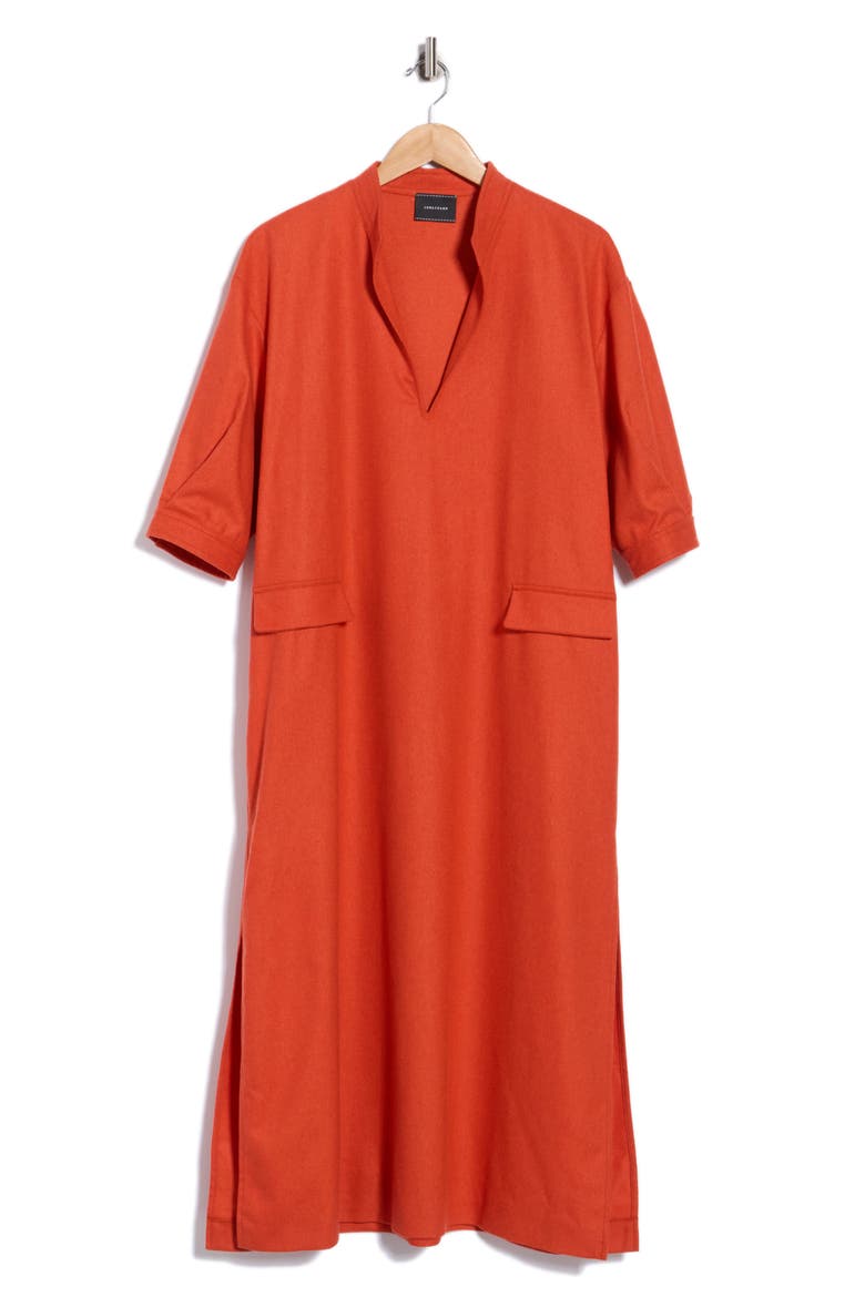 Wool Blend V-Neck Midi Dress, Alternate, color, ORANGE