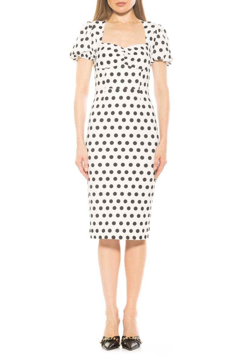 Alexia Admor Micaela Sweetheart Neck Sheath Dress, Main, color, Ivory Polka Dot