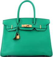 Pre-Owned Hermes Birkin Handbag Green Epsom with Gold Hardware 30