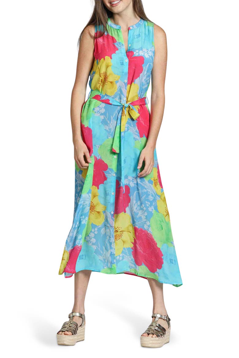 Print Sleeveless Maxi Shirtdress, Main, color, BLUE MULTI