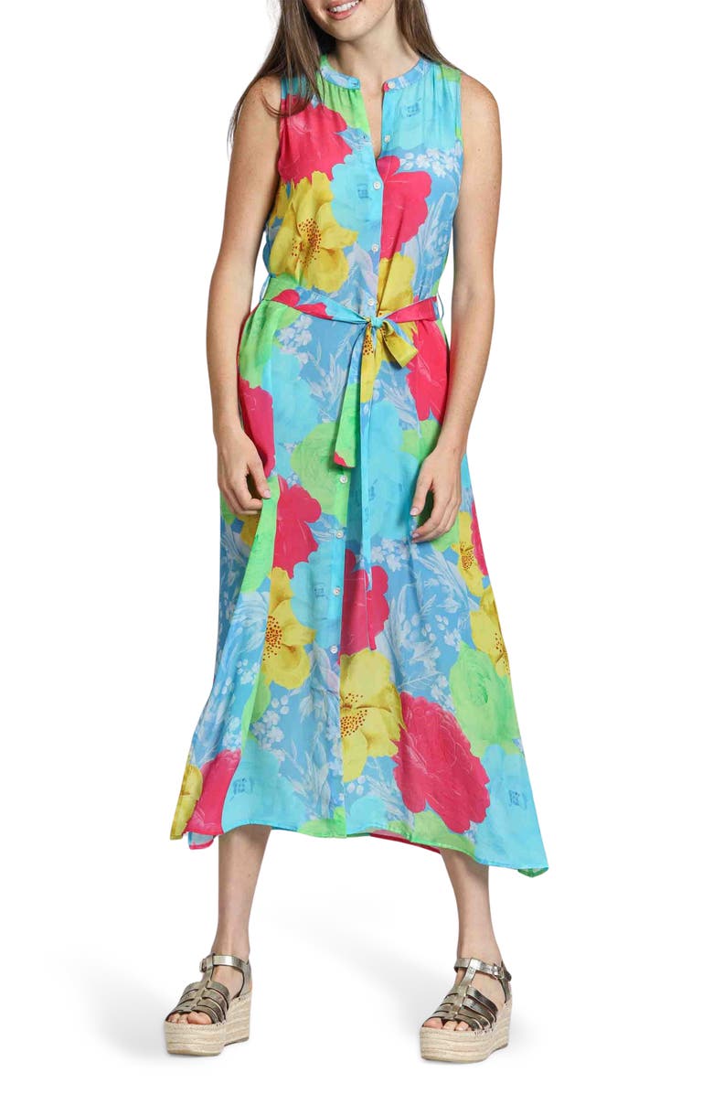 APNY Print Sleeveless Maxi Shirtdress, Main, color, Blue Multi
