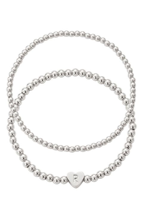 Beaded Initial Charm Bracelet Set