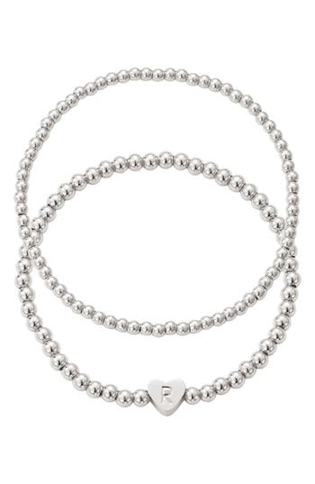 Adornia Beaded Initial Charm Bracelet Set In Silver