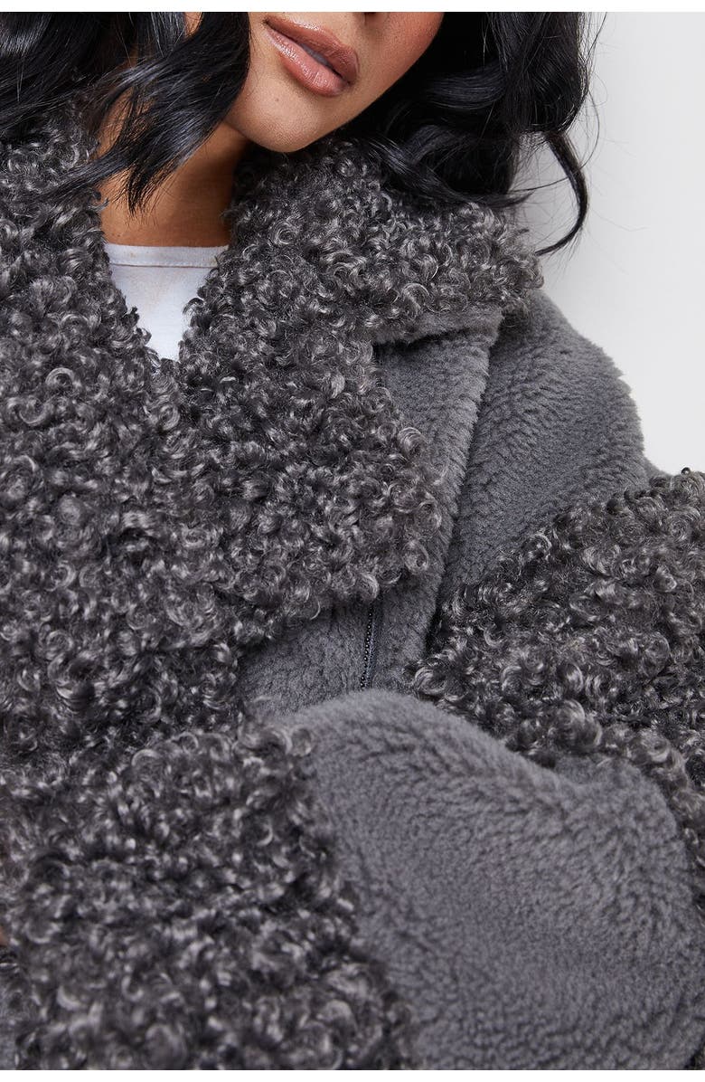 Warehouse Faux Fur Mix Zip Through Jacket, Alternate, color, Grey